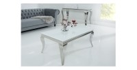 Table basse VELENA avec plateau en verre opaque blanc vue de côté
