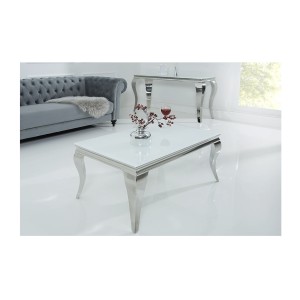 Table basse VELENA avec plateau en verre opaque blanc vue de côté
