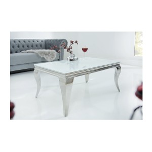 Table basse VELENA avec plateau en verre opaque blanc mise en situation