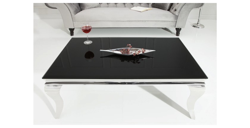 Table basse VELENA avec plateau en verre opaque noir vue de haut