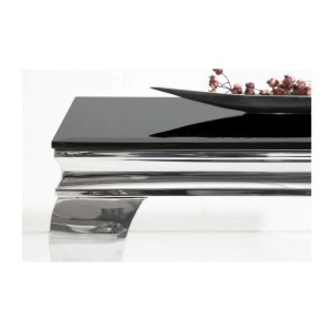 Zoom sur la tranche de la table basse VELENA avec plateau en verre opaque noir