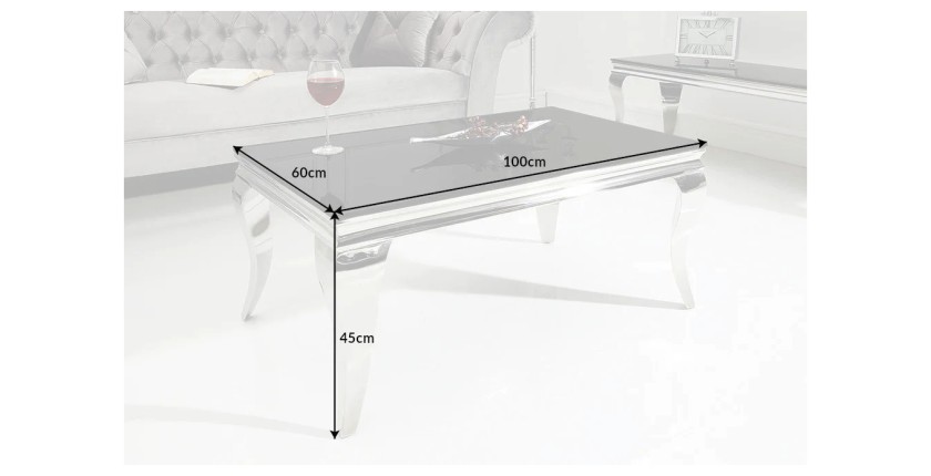 Table basse VELENA avec plateau en verre opaque noir dimensions