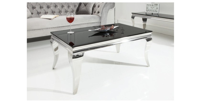 Table basse VELENA avec plateau en verre opaque noir mise en situation