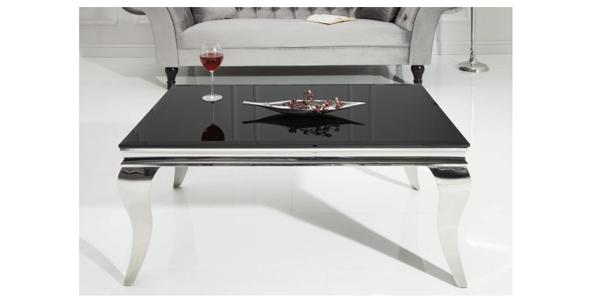 Table basse VELENA avec plateau en verre opaque noir vue rapprochée