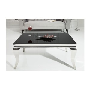 Table basse VELENA avec plateau en verre opaque noir vue rapprochée