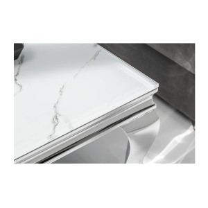 Zoom sur le plateau de la table basse VELENA avec plateau effet marbre blanc