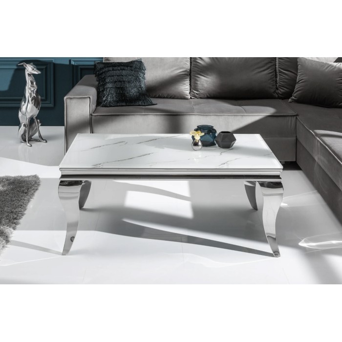 Table basse VELENA avec plateau effet marbre blanc vue de face