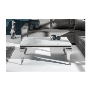 Table basse VELENA avec plateau effet marbre blanc vue de face