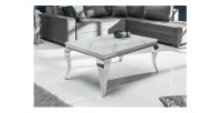 Table basse VELENA avec plateau effet marbre blanc vue de côté