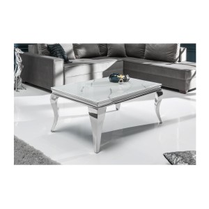 Table basse VELENA avec plateau effet marbre blanc vue de côté