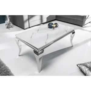 Table basse VELENA avec plateau effet marbre blanc mise en situation