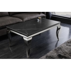 Table basse VELENA avec plateau effet marbre noir mise en situation