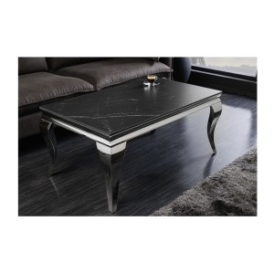 Table basse VELENA avec plateau effet marbre noir mise en situation