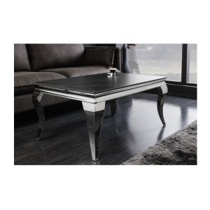Table basse VELENA avec plateau effet marbre noir vue de côté