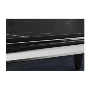 Zoom sur la tranche de la table basse VELENA avec plateau effet marbre noir
