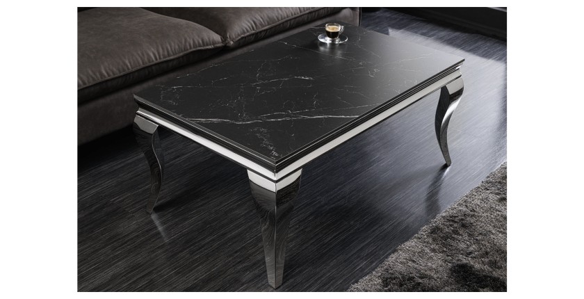 Table basse VELENA avec plateau effet marbre noir vue de haut