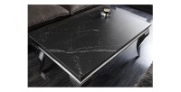 Table basse VELENA avec plateau effet marbre noir vue de haut rapprochée