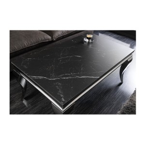 Table basse VELENA avec plateau effet marbre noir vue de haut rapprochée