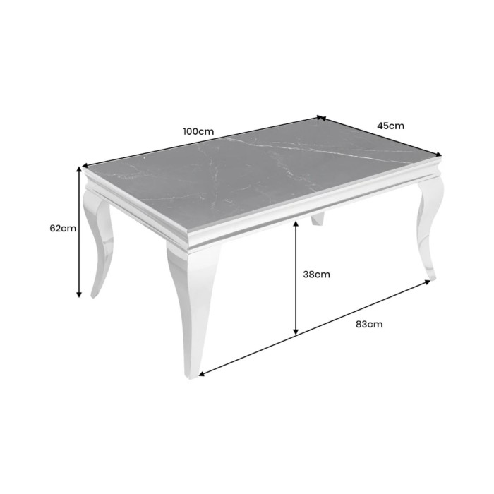 Salontafel VELENA 100 cm zwart marmer effect in gesinterde steen – Gebogen zilveren poten