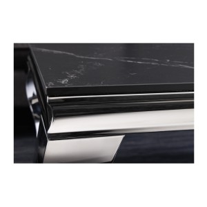 Zoom sur le coin de la table basse VELENA avec plateau effet marbre noir