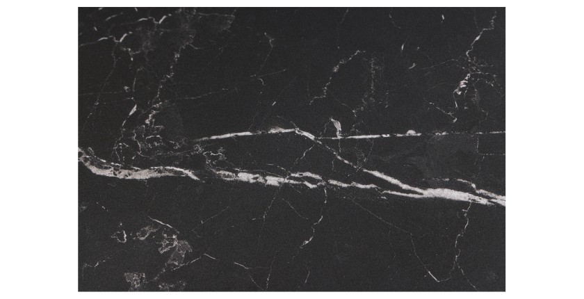 Zoom sur l'effet marbre de la table basse VELENA avec plateau effet marbre noir