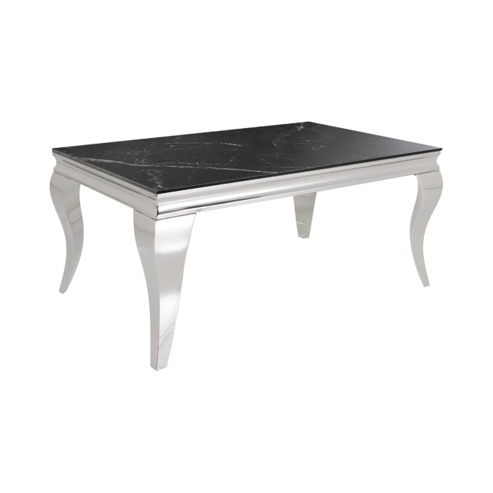 Salontafel VELENA 100 cm zwart marmer effect in gesinterde steen – Gebogen zilveren poten