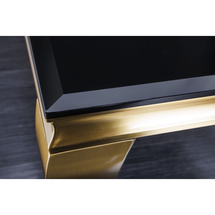 Tavolino VELENA 100 cm vetro nero opaco – Gambe curve dorate