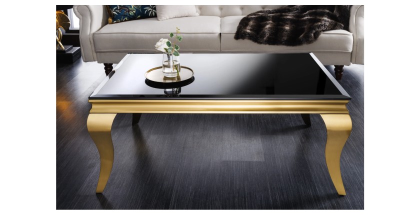 Table basse VELENA plateau noir et pieds or vue de face