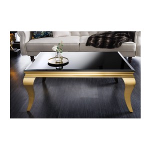 Table basse VELENA plateau noir et pieds or vue de face