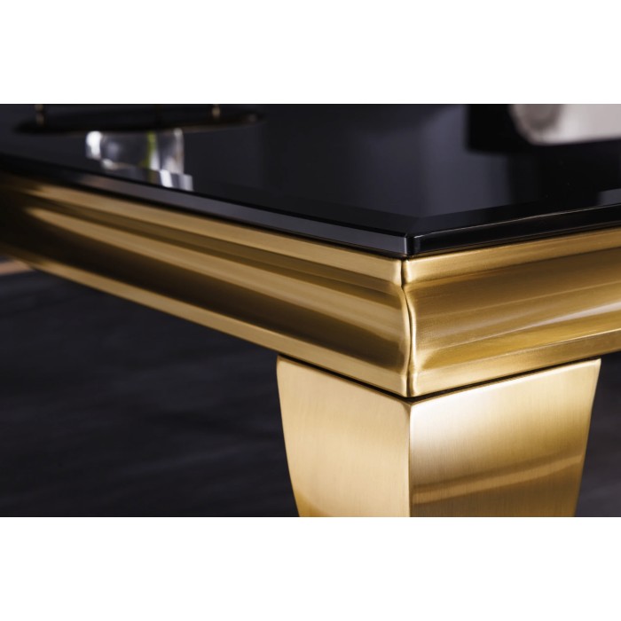 Tavolino VELENA 100 cm vetro nero opaco – Gambe curve dorate