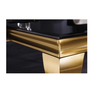 Zoom sur la tranche de la table basse VELENA plateau noir et pieds or
