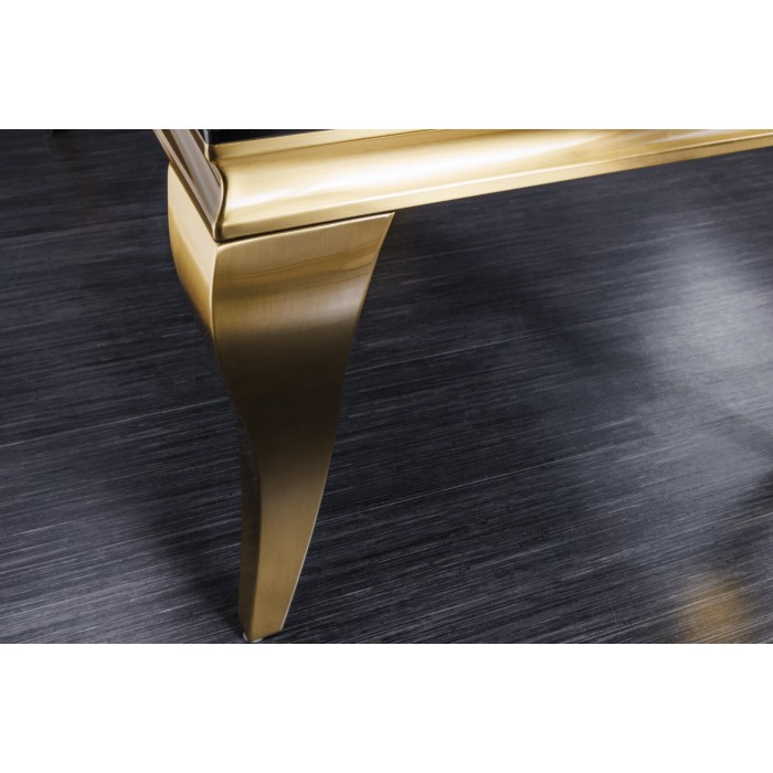 Tavolino VELENA 100 cm vetro nero opaco – Gambe curve dorate