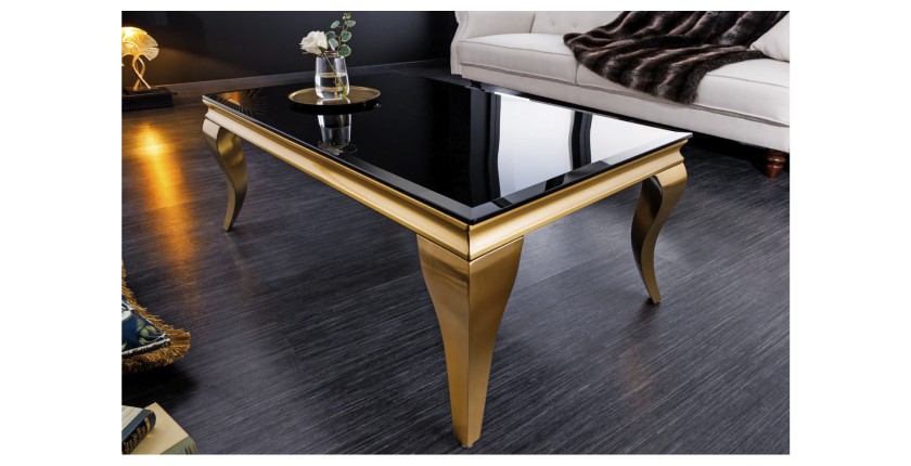 Table basse VELENA plateau noir et pieds or vue de côté