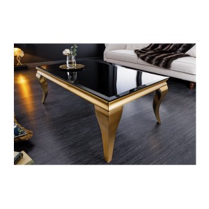 Table basse VELENA plateau noir et pieds or vue de côté