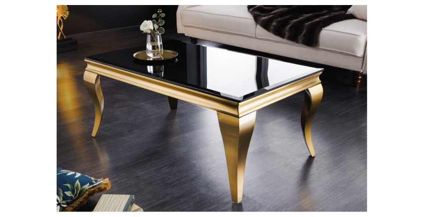 Table basse VELENA plateau noir et pieds or mise en situation