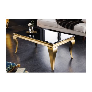 Table basse VELENA plateau noir et pieds or mise en situation