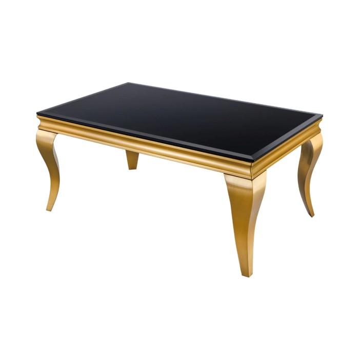 Tavolino VELENA 100 cm vetro nero opaco – Gambe curve dorate