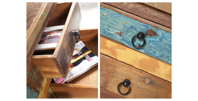 Zoom sur les détails des tiroirs de la table basse PATCHWOOD 70cm