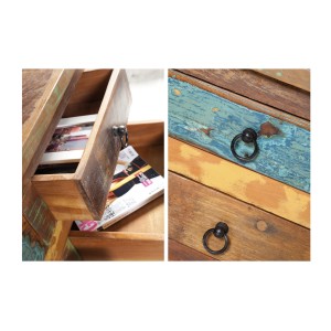 Zoom sur les détails des tiroirs de la table basse PATCHWOOD 70cm