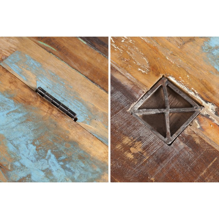 Tavolino PATCHWOOD quadrato 70 cm in legno riciclato multicolore con cassetti e baule