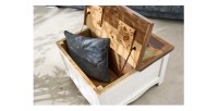 Table basse PATCHWOOD 70cm blanche et bois avec coffre ouvert