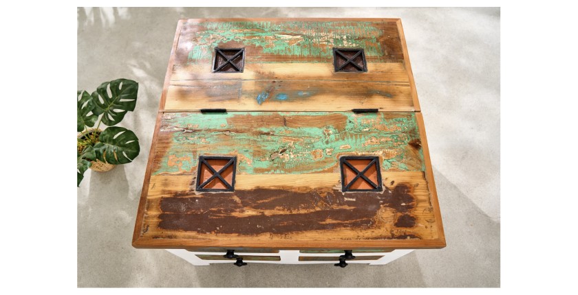 Table basse PATCHWOOD 70cm blanche et bois vue de haut