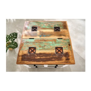 Table basse PATCHWOOD 70cm blanche et bois vue de haut