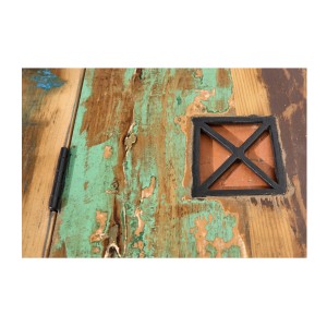 Zoom sur le plateau de la Table basse PATCHWOOD 70cm blanche et bois