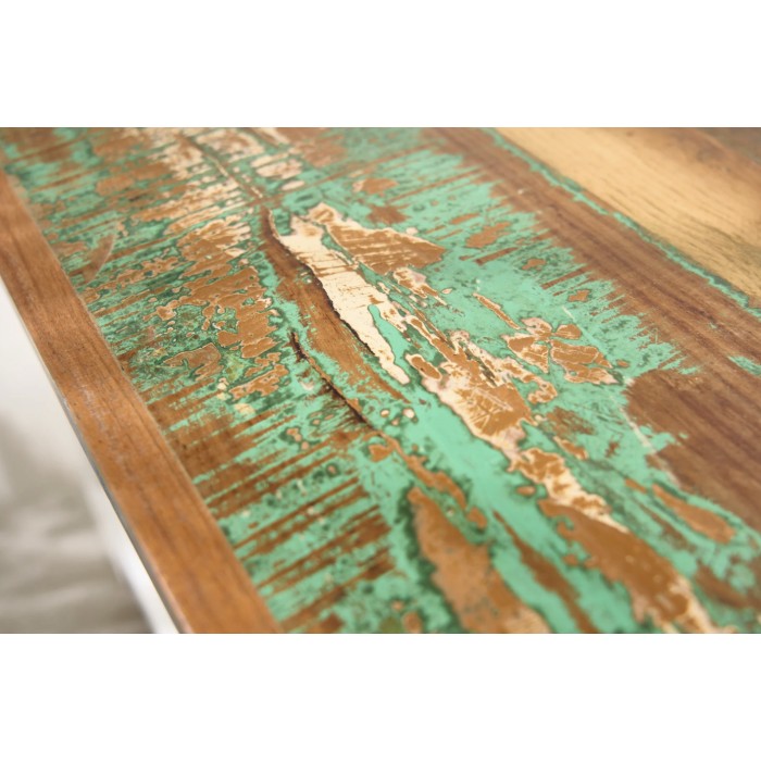 Couchtisch PATCHWOOD quadratisch 70 cm, buntes und weißes Holz mit Schubladen und Truhe