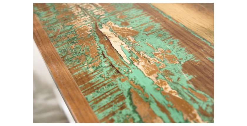 Zoom sur les détails de la table basse PATCHWOOD 70cm blanche et bois