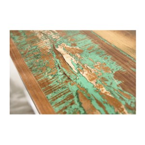 Zoom sur les détails de la table basse PATCHWOOD 70cm blanche et bois