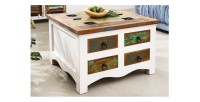Table basse PATCHWOOD 70cm blanche et bois mise en situation