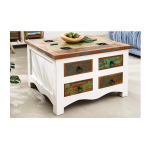 Table basse PATCHWOOD 70cm blanche et bois mise en situation