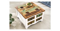Table basse PATCHWOOD 70cm blanche et bois vue de côté